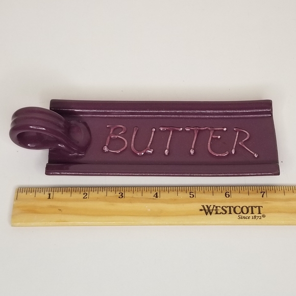 Art Pottery Butter Dish Mauve Loop Handle 1/4lbs Butter Stick Tray 7.5" L - Picture 9 of 10